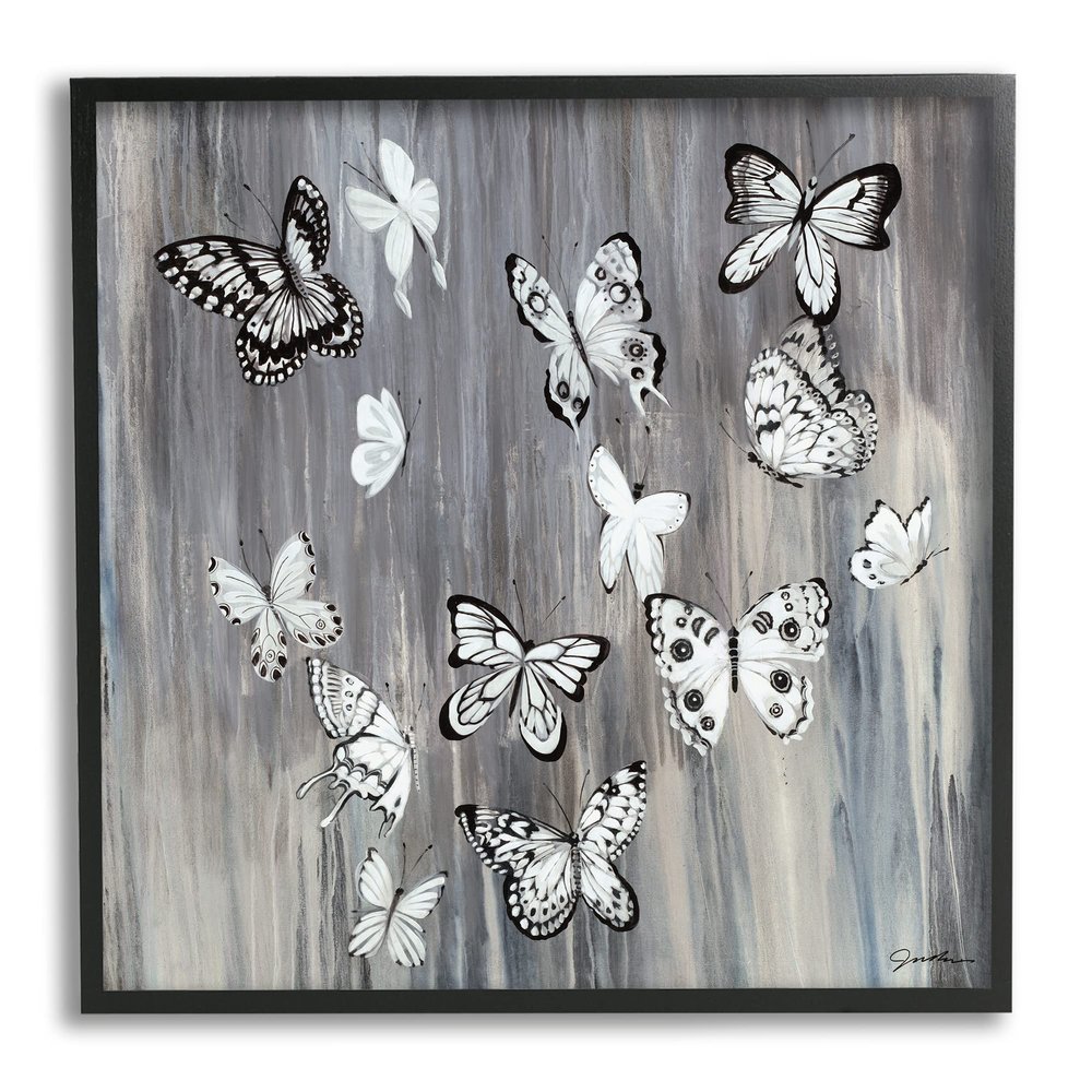 Stupell Industries Rustic Monochromatic Patterned Butterflies Flying Insects