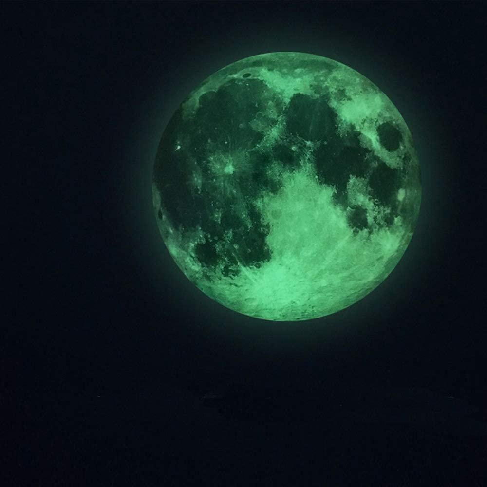 Alnicov 11.8 Inch Luminous Moon Wall StickerGlow in The Dark Moon Decor,Perfect Ceiling Wall Decor for Bedroom Living Room Birthday Decor Green