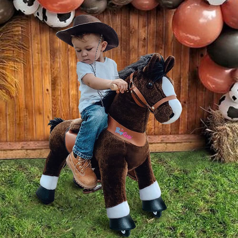 PonyCycle Ride on Horse Toy Walking Rocking Horses Classic Model U (with Brake/ 36" Height/Size 4 for Age 4-7 Boy Gifts) Ride Horse Giddy up Pony Animal Toys Chocolate Brown Ux421