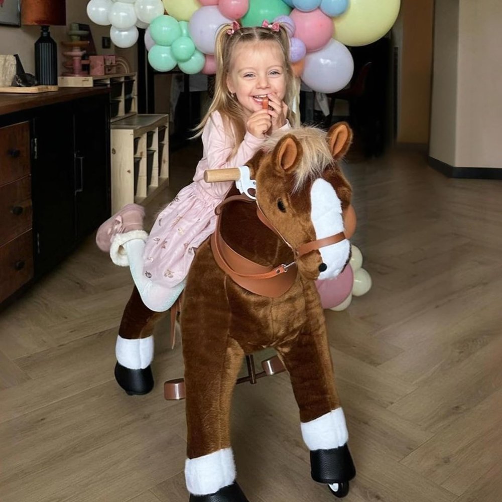 PonyCycle Ride on Horse Pony Kids Ride on Toys Classic Model U (with Brake/ 36" Height/Size 4 for Age 4-7) Riding Horse Walking Horse Toy Plush Brown Ux424