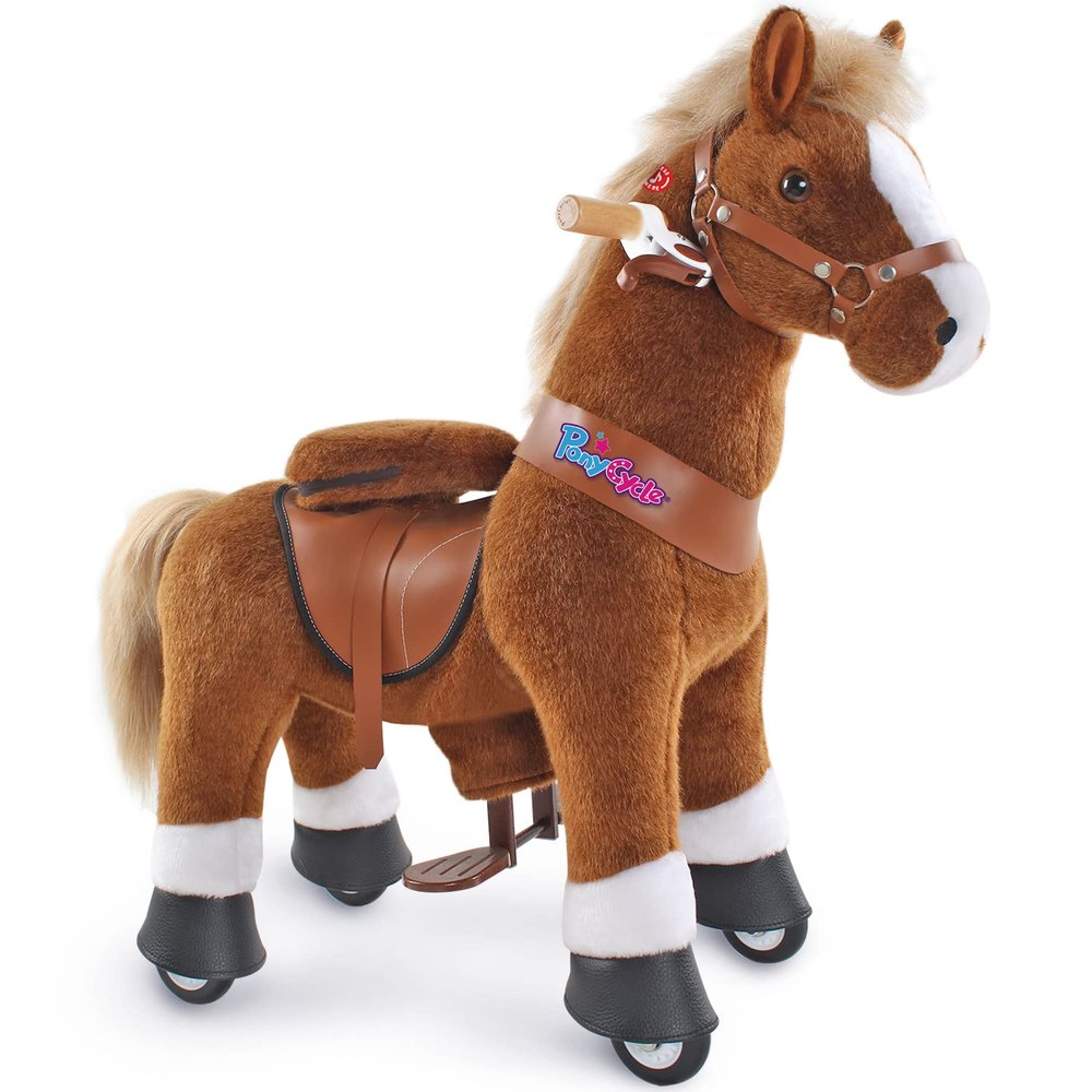 PonyCycle Ride on Horse Pony Ride on Toys for Boys Classic Model U (with Brake/ 30" Height/Size 3 Rocking Horse for Age 3-4) Riding Horse with Wheels Mechanical Walking Animal Plush Gifts Ux324