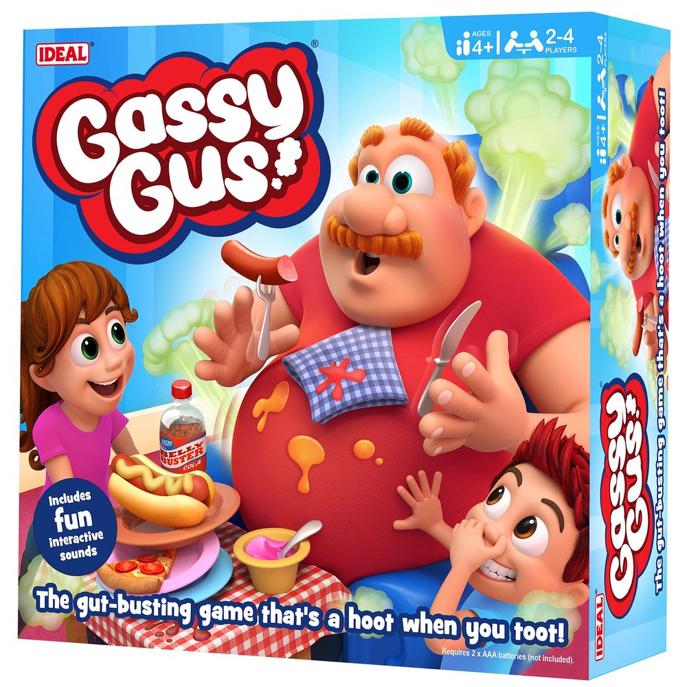 IDEAL | Gassy Gus The Gut-Busting Game That's a Hoot, When You toot | Kids Games | for 2-4 Players | Ages 4+, Multi-Color