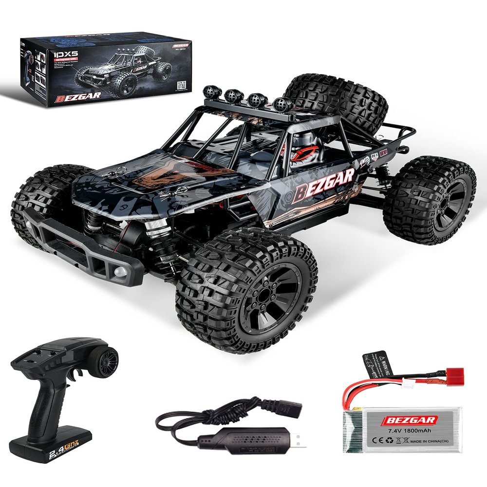 BEZGAR HB101 1:10 Scale Beginner RC Truck, 4WD High Speed 48km/h All Terrains RC Car Off Road Waterproof RC Buggy Toys for Boys Kids and Adults