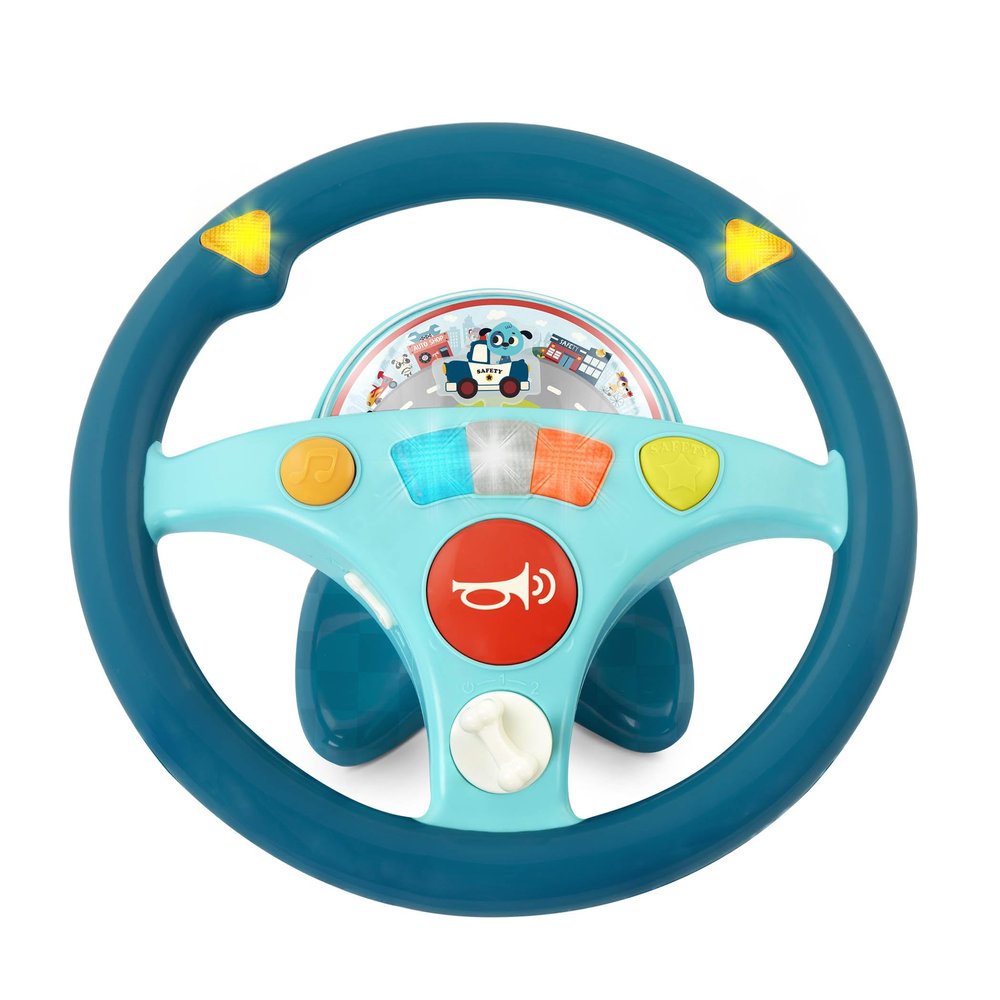 B. toys Woofer's Musical Driving Wheel Pretend Play Steering Wheel with Music, Sounds & Lights for Toddlers, Kids 2 Years+