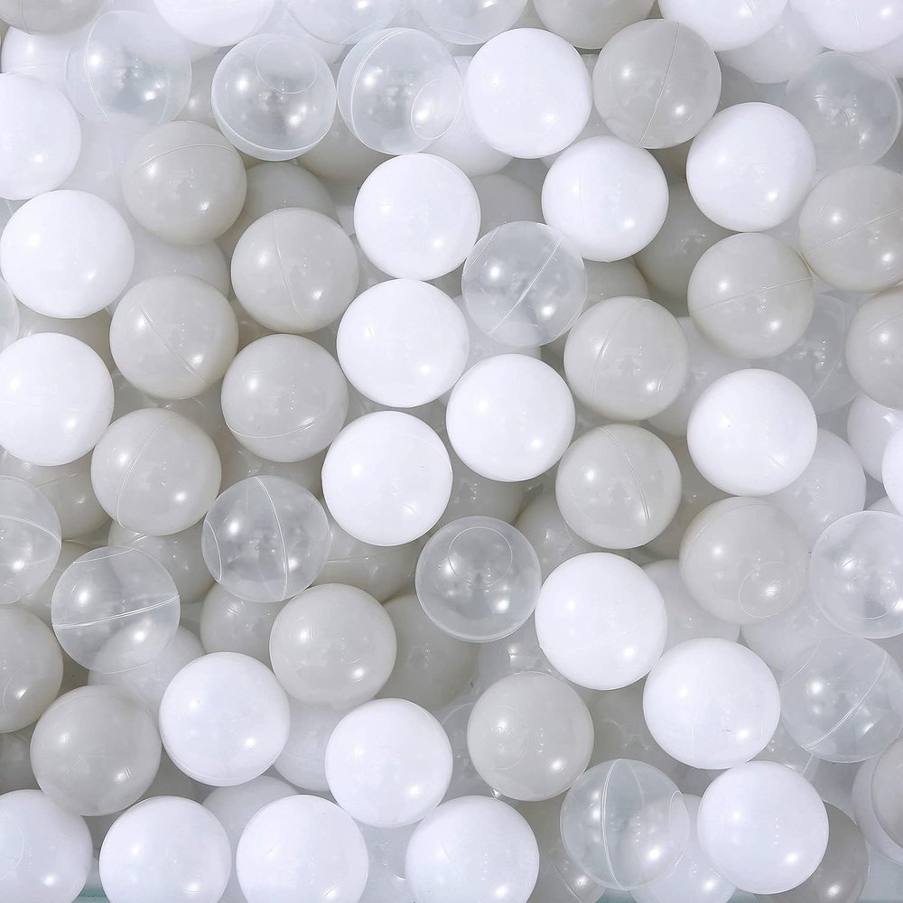 MoonxHome Ball Pit Balls for Toddlers, BPA Free Crush Proof Plastic Toy Balls for Ball Pit, Children's Water Toys, Ideal Gift for Christmas for Play Tent 2.15" Pack of 100 White Clear and Light Grey