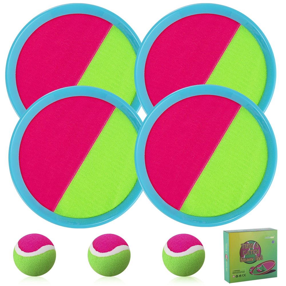 Bufeeaye Outdoor Games for Kids - Outside Toys for Kids Ages 4-8, Toss and Catch Ball Set, with 4 Paddles 3 Balls, and 1 Storage Bag, Yard Games Boys Girls Birthday Gifts New Year Gifts- 4 Blue