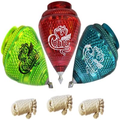 Cometa 3 Pack Jumbo Cobra Durable Plastic Spin Tops for Kids Metal Tip Made in Mexico - Trompo Mexicano Jumbo Cobra Plico Durable & Punta de Metal (Pack of 3 Assorted Colors)