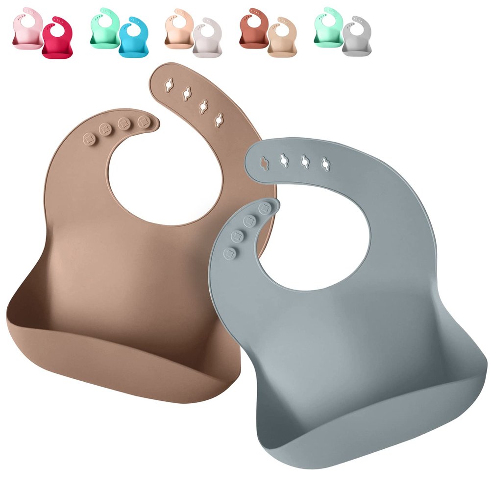 Sperric Silicone Baby Bibs - Soft Silicone Bib with Food Catcher and Waterproof Material - Adjustable Fit for Baby and Toddler (Mauvelous & Slate Gray)