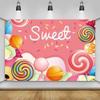 AWERT Polyester 6x3.6ft Sweet Candyland Banner - Colorful Lollipops Backdrop - Candy Land Theme Baby Shower & Dessert Birthday Party Decoration view 1