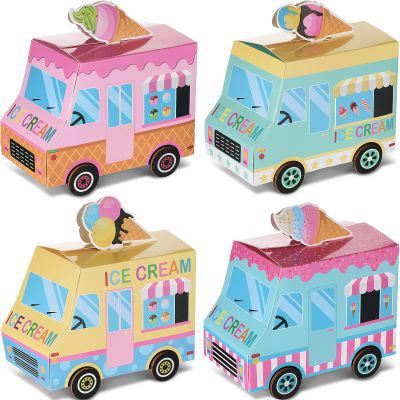 Outus 16 Pieces Ice Cream Party Favors Ice Cream Truck Shape Treat Boxes Summer Goodie Candy Boxes Sprinkles Themed Baby Shower Kids Birthday Party Centerpieces Table Decor Supplies