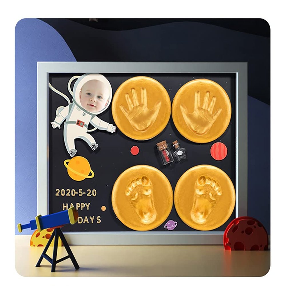 006 3D Paper-Cut Hand and Foot Inkpad Photo Frame, Modern Little Artistic Genius Newborn Photo Album, Keepsake Scrapbook Journal to Record Milestones, Boy & Girl Shower Gifts