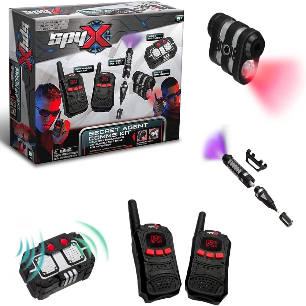 SpyX / Secret Agent Comms Kit - Includes Spy Toy Walkie-Talkie Pair / Micro Spy Scope / Invisible Ink Pen / Secret Voice Disguiser. 4 Communication & Surveillance Tools for Spy Kids