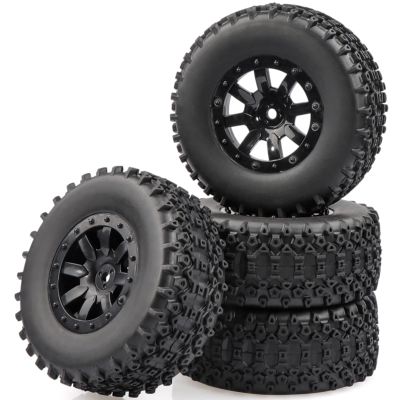 Aimrock 1/10 Pre-Mounted 12mm Hex Short Course SC Trucks Wheels and Tires Combo, Out Dia. 4.3'' for Slash Losi Tenacity Blackout SC Exceed RC Buggy Car, Set of 4
