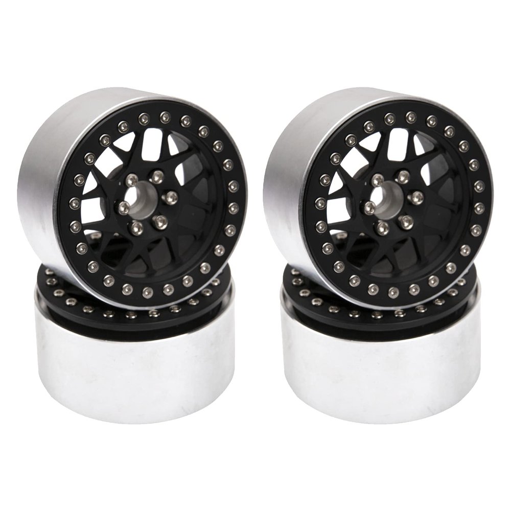 4Pcs Vgoohobby Aluminum 2.2" RC Beadlock Wheels Rims 35mm Compatible with 1/10 RC Axial Wraith RR10 YETI SCX10 D90 Traxxas TRX4 CC01 Crawler Car (Black)