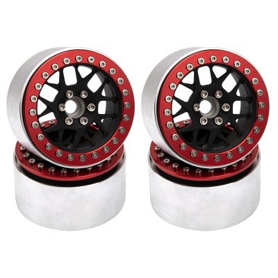 4Pcs Vgoohobby Aluminum 2.2" RC Beadlock Wheels Rims 35mm Compatible with 1/10 RC Axial Wraith RR10 YETI SCX10 D90 Traxxas TRX4 CC01 Crawler Car (Red)