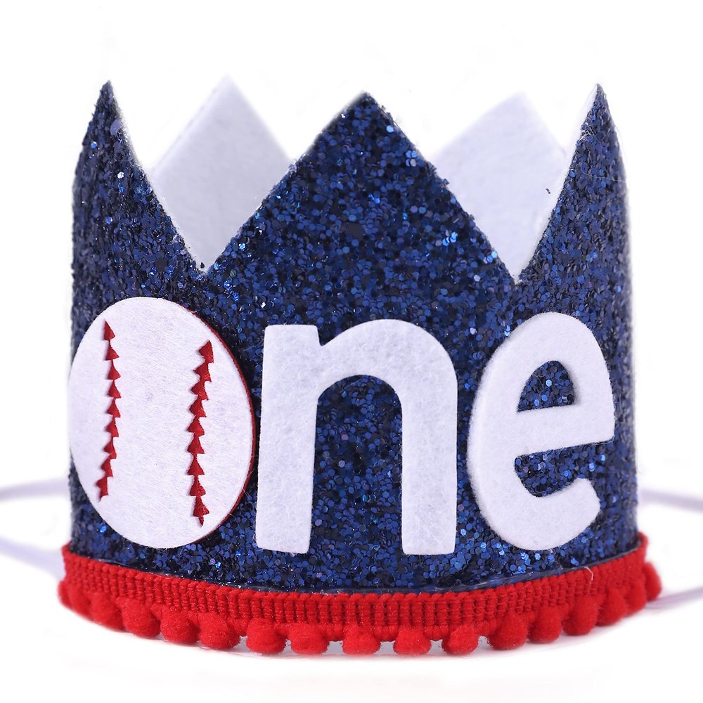 Baseball 1st Birthday Party Decorations Set - Banner, Crown, High Chair Banner, Cake Flag, Our Little All-Star Themed