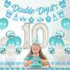 10th Birthday Decorations for Girls Teal Blue Double Digits Party Supplies Turquoise Banner Cake & Cupcake Topper Tenth Birthday Garland Number 10 Foil Balloon for 10 Year Old Party Decorations view 3