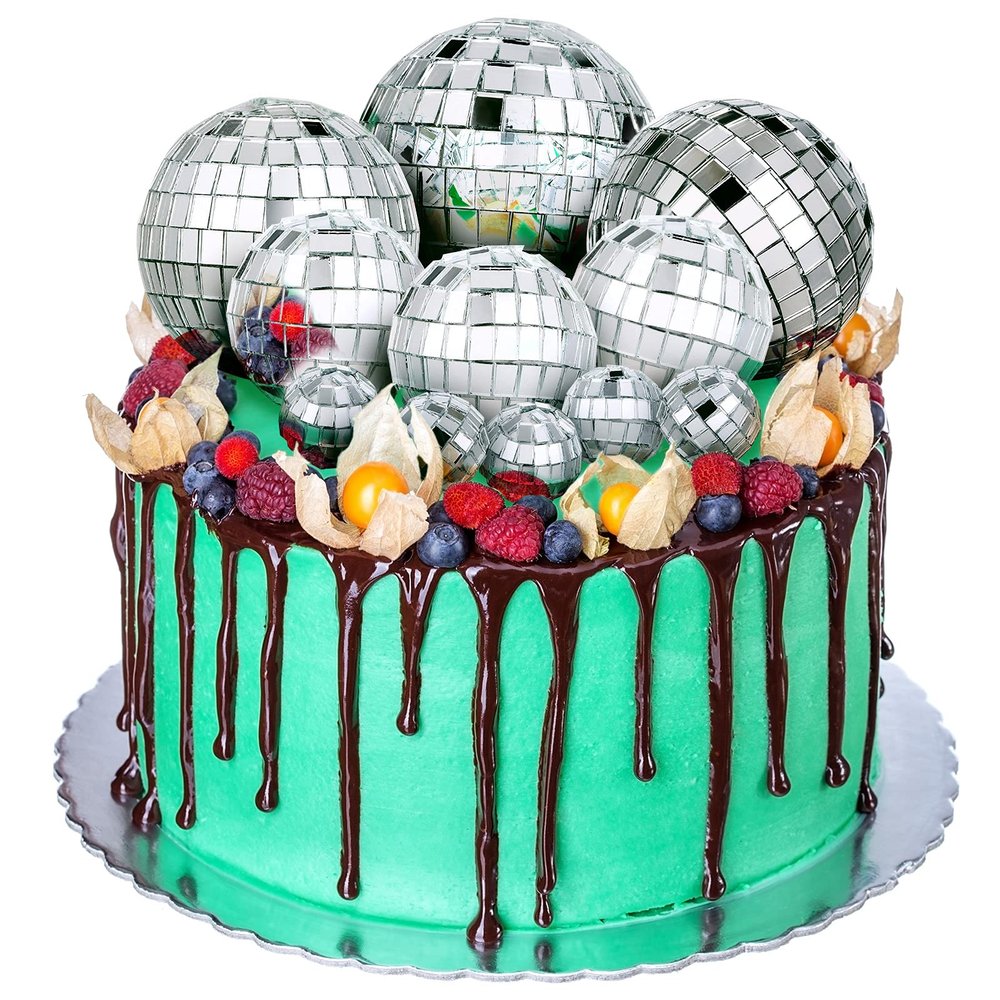 11 Pcs Disco Balls Cake Toppers Birthday Party Decorations Small Disco Ball Table Centerpiece Decor for 70s Themed Dance Party Supplies (Silver)