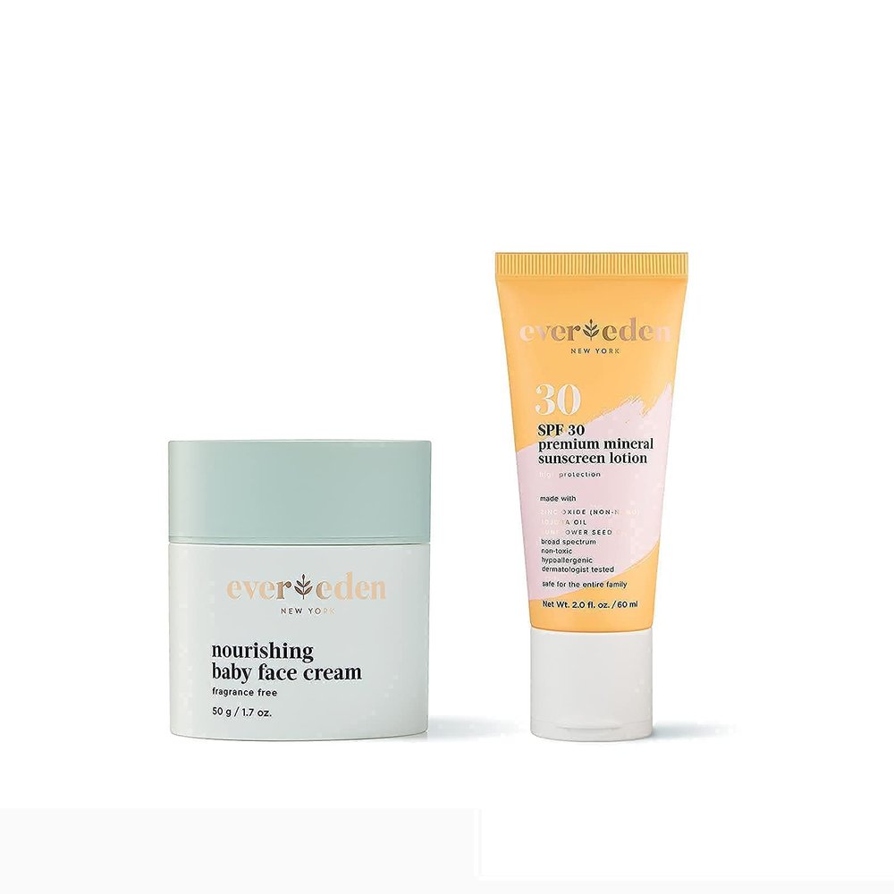 Evereden Nourishing Baby Face Cream, 1.7 oz & Premium Sunscreen SPF 30, 2 fl oz. | 2 Item Bundle Set | 100% Mineral Sunscreen with Zinc Oxide | Clean Baby Skincare