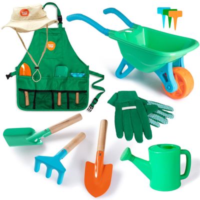 Born Toys Premium Kids Gardening Tool Set for Ages 3 & Above, Wheelbarrow, Apron, Hat, Gloves, Watering Can, A Real Toddler Gardening Set with Gardening Tools