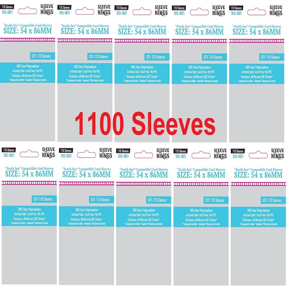 Sleeve Kings North Sea Compatible Sleeves 54 X 86 mm (10x110 Pack, 1100 Sleeves)