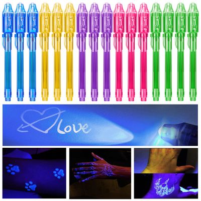 Invisible Ink Pen for kids 16Pcs: Spy Pens with UV Light Party Favors - School Classroom Students Prizes - Magic Gifts Birthday Goodie Valentines Black Markers Halloween Easter Day Christmas Gift