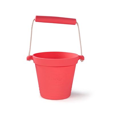 Bigjigs Toys Adventure Collapsible Bucket (Coral Pink) - Silicone Bucket for Sandpit, Holiday Toys for Toddlers, Quality Sand and Water Toys