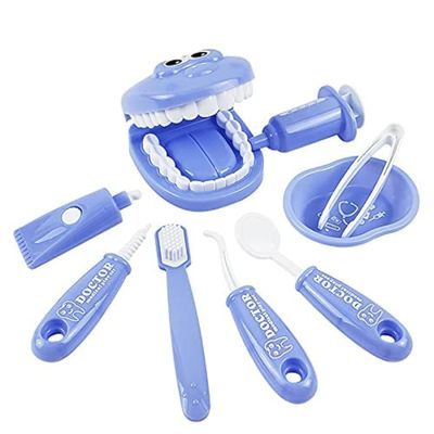 9PCS Plastic Simulation Dentist Play Set Medical Kit Pretend Toy for Kids Hygienic Habbit Cultivation Role Play Game for Children 6 Colors (Purple/Pink/Yellow/Green) Simple OPP Bag Packaging (Purple)