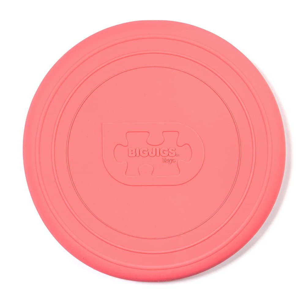 Bigjigs Toys Frisbee Flying Disc (Coral Pink) Silicone Frisbee for Kids, Quality Flying Saucers, Beach & Garden Toys for Toddlers