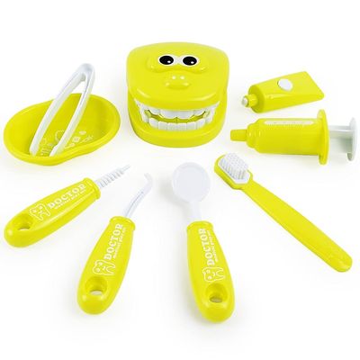 9PCS Plastic Simulation Dentist Play Set Medical Kit Pretend Toy for Kids Hygienic Habbit Cultivation Role Play Game for Children 6 Colors (Purple/Pink/Yellow/Green) Simple OPP Bag Packaging (Yellow)