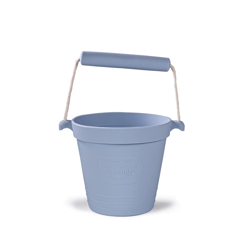 Bigjigs Toys Adventure Collapsible Bucket (Dove Grey) - Silicone Bucket for Sandpit, Holiday Toys for Toddlers, Quality Sand and Water Toys