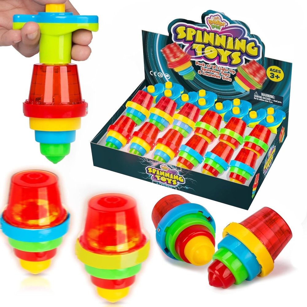 IPIDIPI TOYS Spineez Light Up Spinning Tops  12-Pack LED Spinner Toys, Easter Basket Stuffers for Kids, Birthday Party Favors, Goodie Bag Stuffers, School Prizes for Boys & Girls  Red