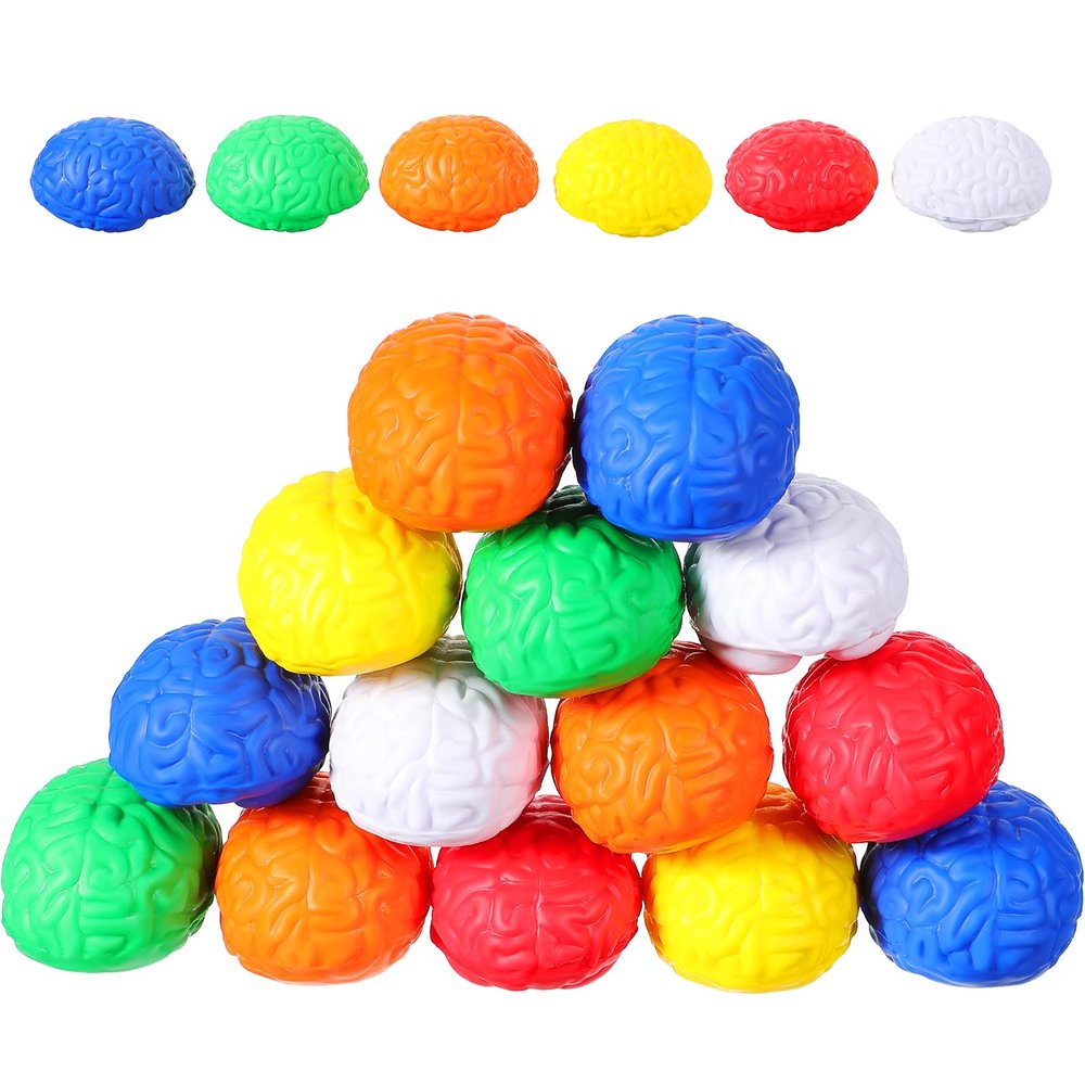 20 Pieces Mini Brain Stress Ball Halloween Brain Toy Hand Muscle Exercise Pressure Ball for Teens and Adults Improving Grip Strength Object Recognition Props Release Pressure, 6 Colors