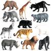 12 PCS Realistic Small Wild Animal Figures, Plastic Safari Animal Figurines Educational Science Project Model Playset with Tiger Lion Giraffe Orangutan Zebra Bear Buffalo Elephant Rhinoceros Hippo view 1