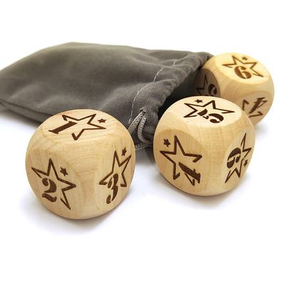Hometu Creative Design Wooden Dice Set - 30MM Engraved Pentagram Pattern Wood Rolling Game Dices Set for Playing Party Favor 3PCS