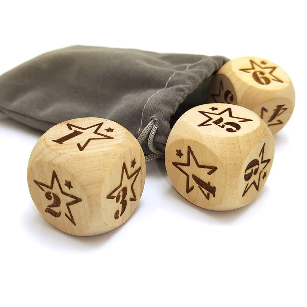 Hometu Creative Design Wooden Dice Set - 30MM Engraved Pentagram Pattern Wood Rolling Game Dices Set for Playing Party Favor 3PCS