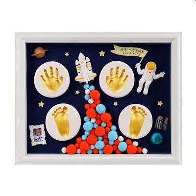 006 Baby Hand or Footprint Ornament and Picture Frame,Personalized Non-Toxic DIY Infants Clay Souvenir Ornament Kit for Boys and Girls, Astronaut Interstellar Baby Photo Frame