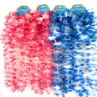 CABE Hawaiian Leis Accessory Set 16pc 8 Pink Blue 4 Necklace Headwrap Bracelet Party Favors Tropical Silk Flower Lei (bundle with Luau Banner TM) for Beach Birthday Decorations and Supplies