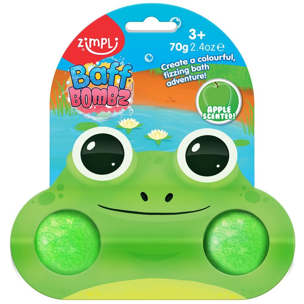 2 x Cool Frog Bath Bombs on Gift Card, Children's Value Birthday Gifts for Boys and Girls, Favours, Rewards, Prizes, Party Bag Fillers, Pinata Toys, Pocket Money Toy, Bath Fizzers for Toddlers