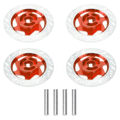 4Pack ShareGoo Metal 12mm Hex Hub Wheel Rim Tires Brake Disc Compatible with Traxxas Tamiya HSP HPI Redcat Racing 1/10 RC On-Road Car (Red)