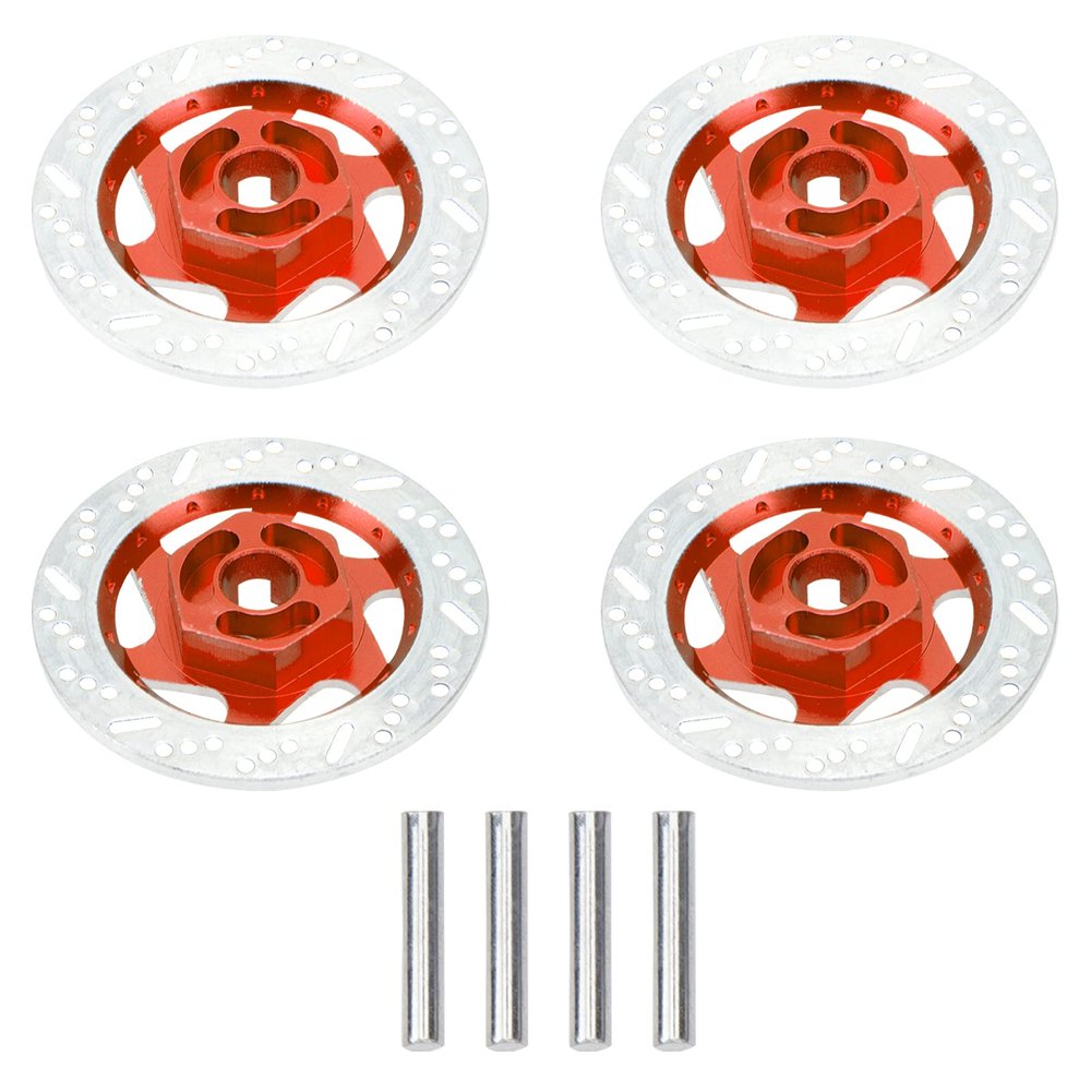 4Pack ShareGoo Metal 12mm Hex Hub Wheel Rim Tires Brake Disc Compatible with Traxxas Tamiya HSP HPI Redcat Racing 1/10 RC On-Road Car (Red)