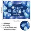 5665 Happy 25th Birthday Backdrop Banner Decor Blue  Dot Glitter Sparkle 25 Years Old Birthday party Theme Decorations for Men Women Supplies view 2