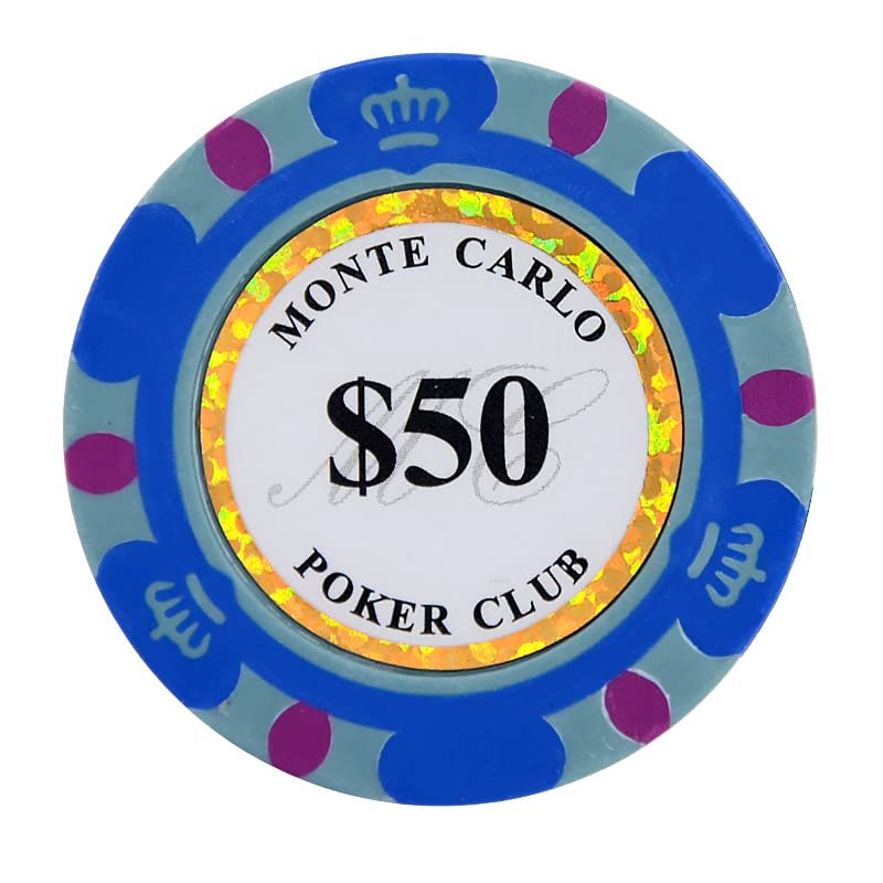 Clay Poker Chips 14 Gram Monte Carlo-Pack of 50 Chips ($50 Blue)