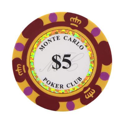 Clay Poker Chips 14 Gram Monte Carlo-Pack of 50 Chips ($5 Red)