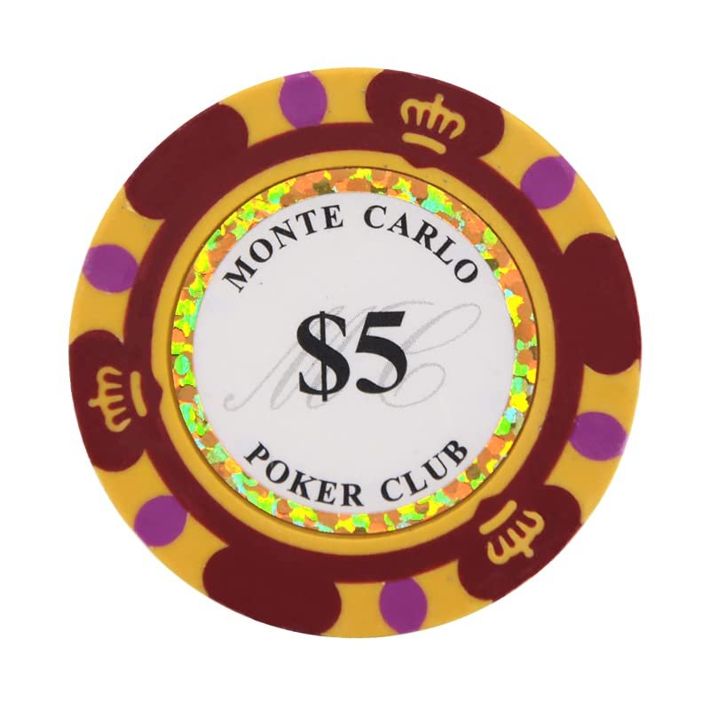 Clay Poker Chips 14 Gram Monte Carlo-Pack of 50 Chips ($5 Red)