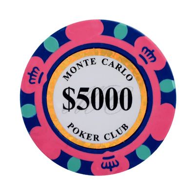 Clay Poker Chips 14 Gram Monte Carlo-Pack of 50 Chips ($5000 Pink)