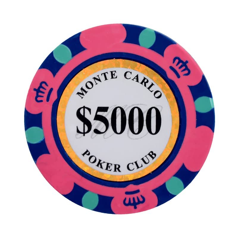 Clay Poker Chips 14 Gram Monte Carlo-Pack of 50 Chips ($5000 Pink)