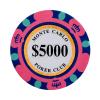 Clay Poker Chips 14 Gram Monte Carlo-Pack of 50 Chips ($5000 Pink) view 1