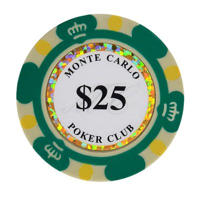 Clay Poker Chips 14 Gram Monte Carlo-Pack of 50 Chips ($25 Green)
