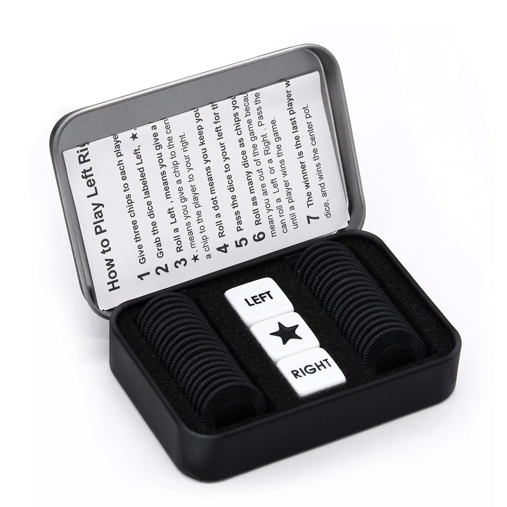 Bilywey Left Right Center Dice Game Set with 3 Dices + 36 Black Chips (Black)